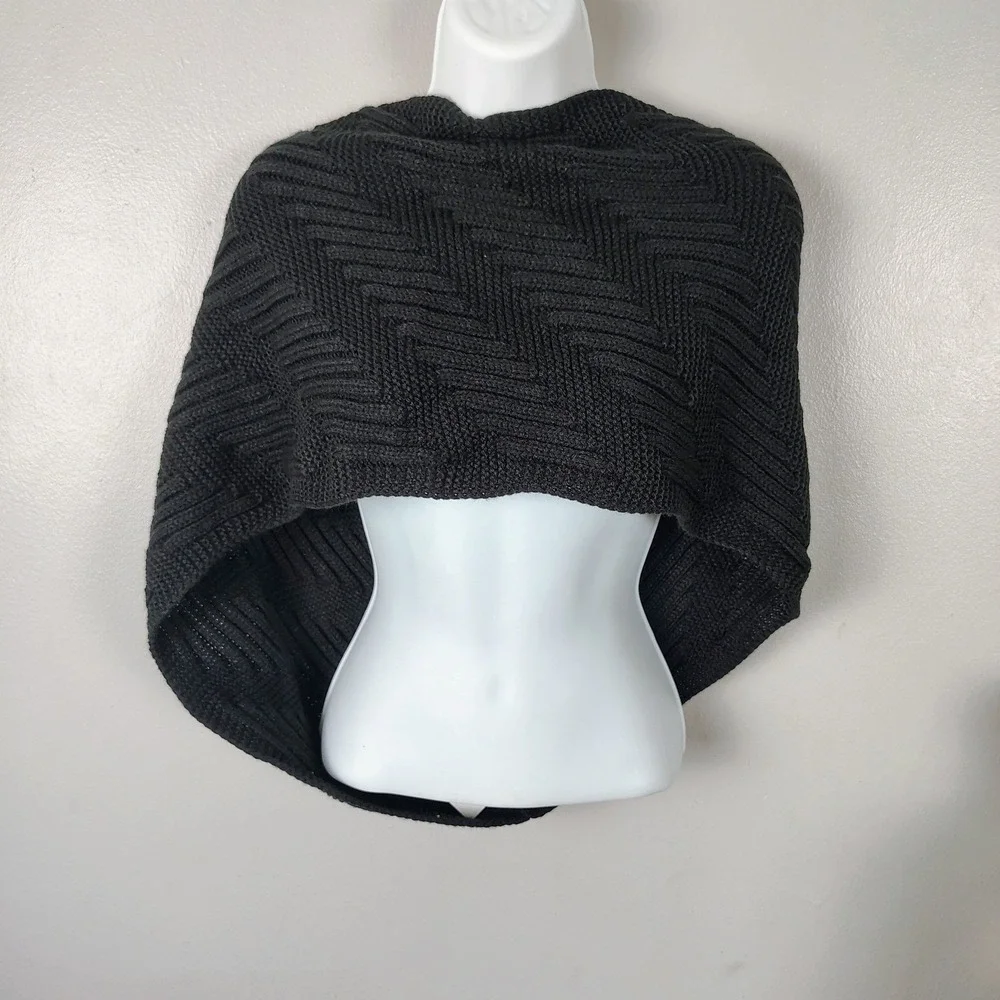 Black Chevron Chunky‎ Knit Infinity Scarf Loop Neck Warmer 13x52 New goth vamp